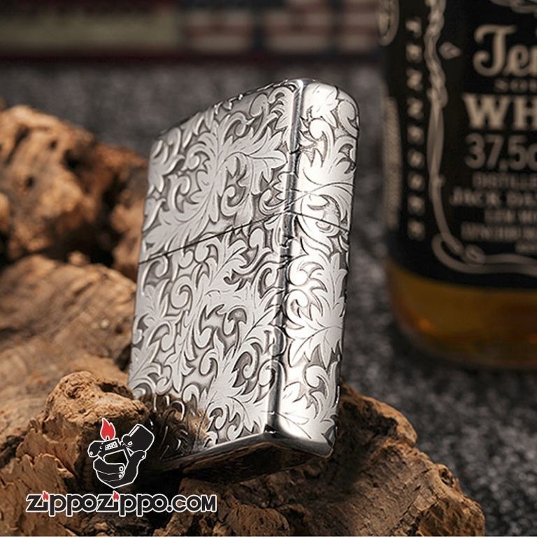 Bật lửa Zippo mạ bạc khắc hoa văn Arabesque 5