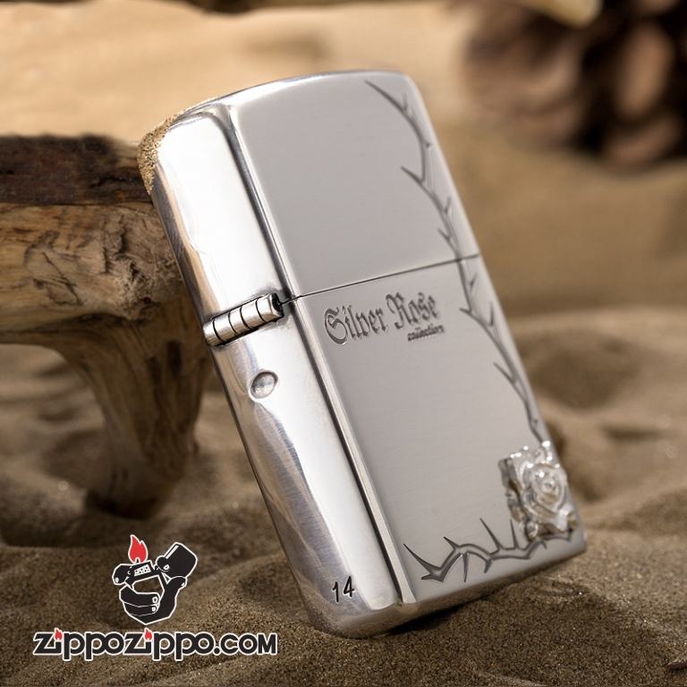Bật lửa ZIppo Bạch kim khắc bông hồng