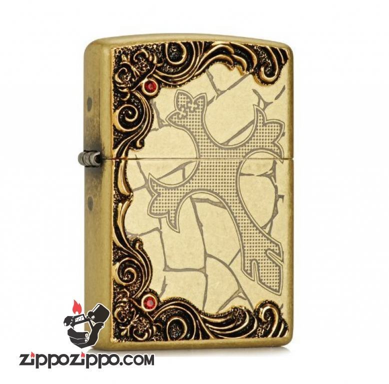 Bật lửa Zippo đồng khắc thánh giá họa tiết nổi