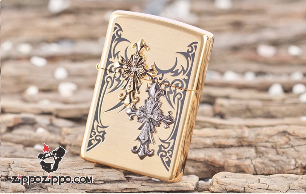 Bật lửa Zippo đồng khắc nổi hình thánh giá