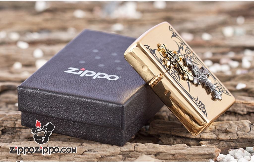 Bật lửa Zippo đồng khắc nổi hình thánh giá