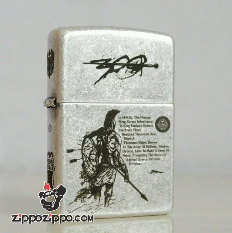 Bật lửa Zippo bạc cổ khắc 300 chiến binh