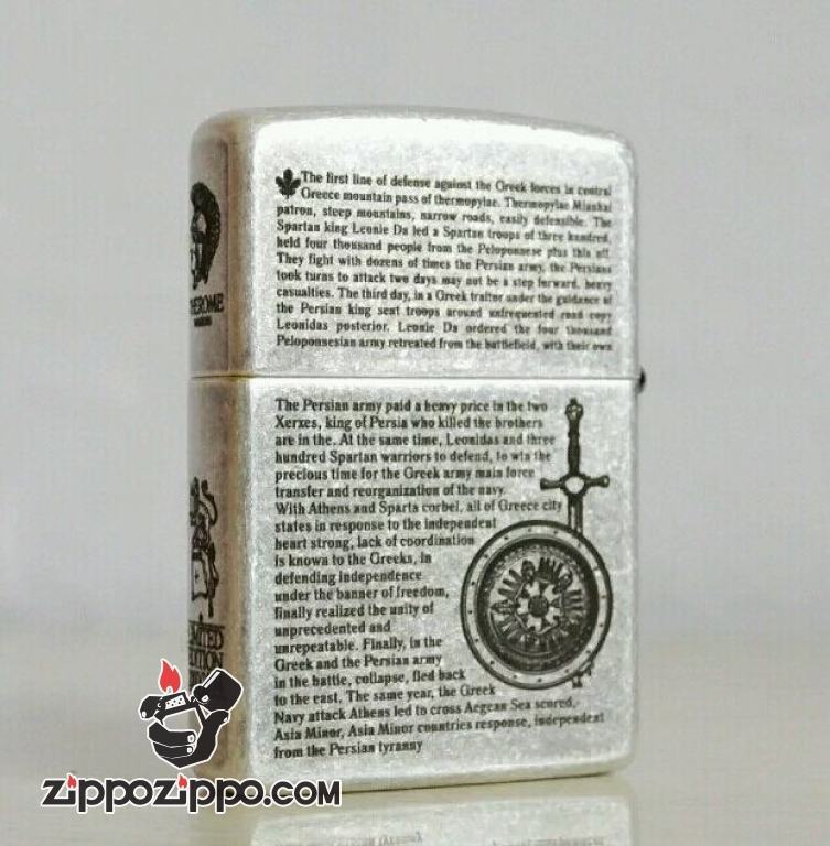 Bật lửa Zippo bạc cổ khắc 300 chiến binh