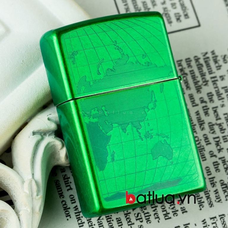 Bật lửa Zippo xanh lá khắc bản đồ