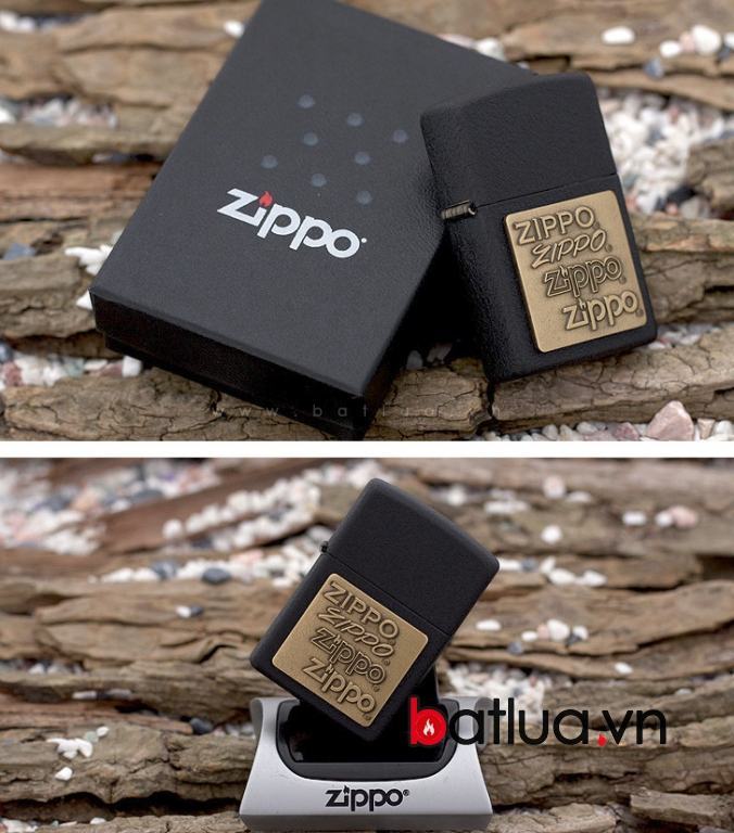 Bật lửa Zippo phiên bản đen nứt khắc huy hiệu đồng