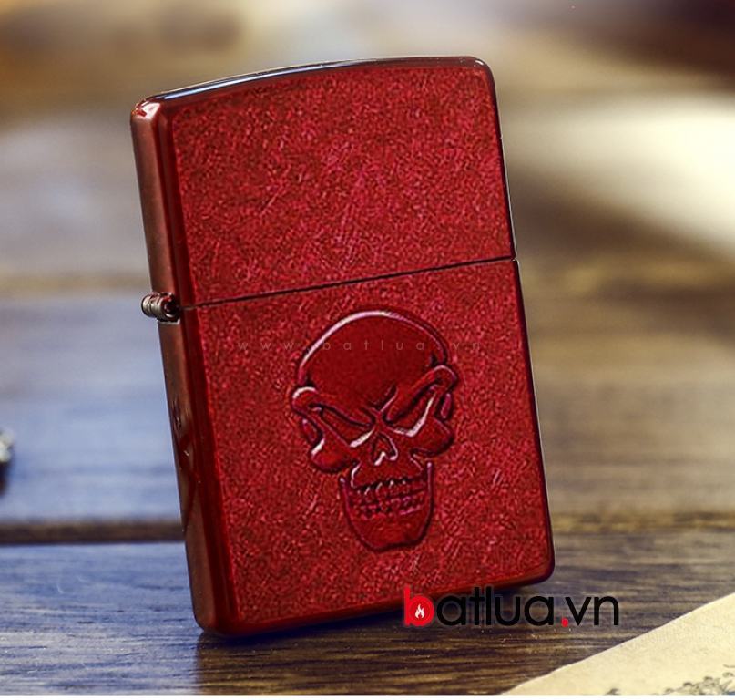 Bật lửa Zippo khắc đầu lâu đỏ nổi