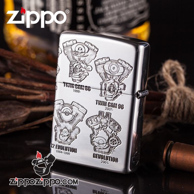 Bật lửa Zippo phiên bản bạc cổ điển động cơ Harley