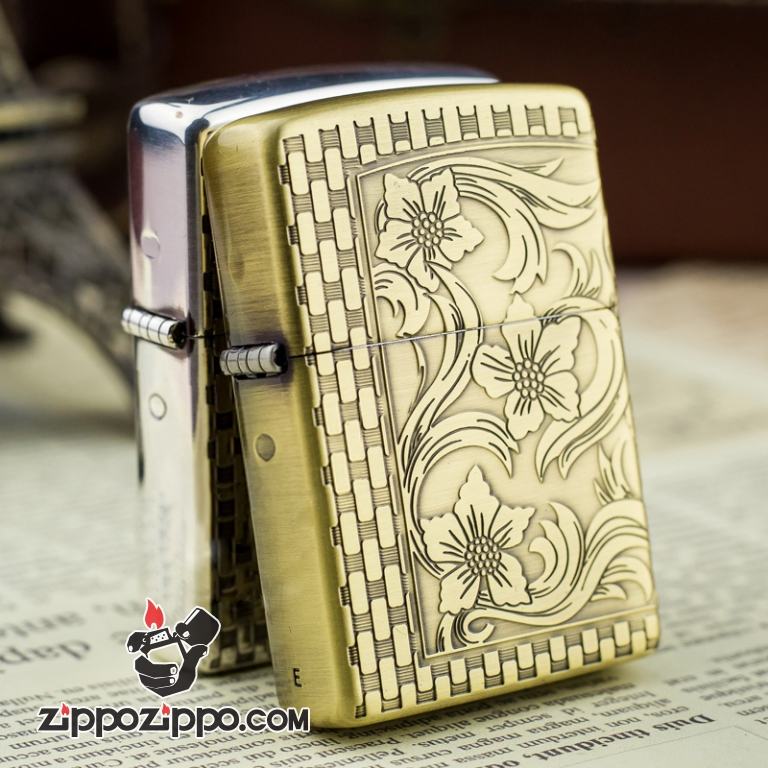 Bật lửa Zippo bạc khắc hoa ban dầu hai mặt