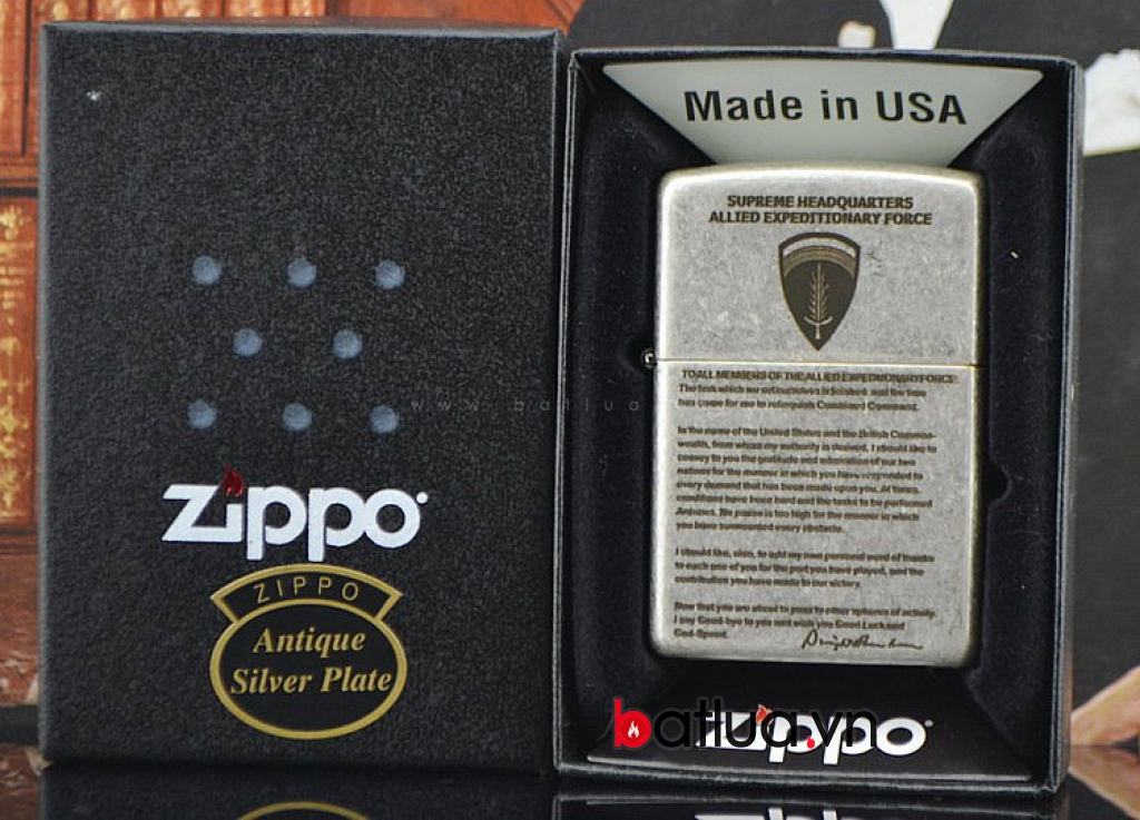 Bật lửa Zippo chính hãng bạc nhẹ khắc Eisenhower