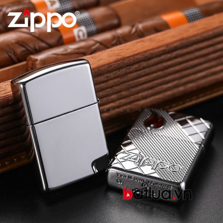 Bật lửa Zippo phiên bản caro vát chéo hai bên Amor