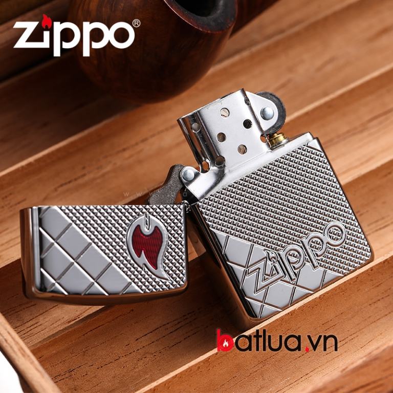 Bật lửa Zippo phiên bản caro vát chéo hai bên Amor