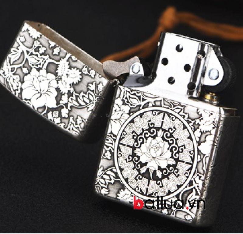 Bật lửa Zippo chính hãng Bạc nguyên khối khắc họa tiết