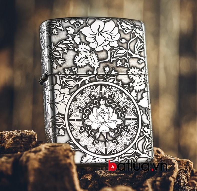 Bật lửa Zippo chính hãng Bạc nguyên khối khắc họa tiết