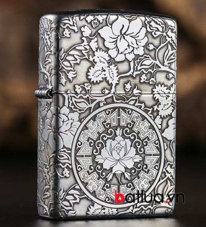 Bật lửa Zippo chính hãng Bạc nguyên khối khắc họa tiết