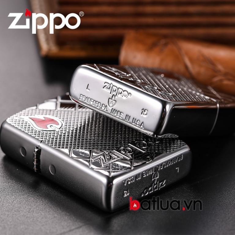 Bật lửa Zippo phiên bản caro vát chéo hai bên Amor