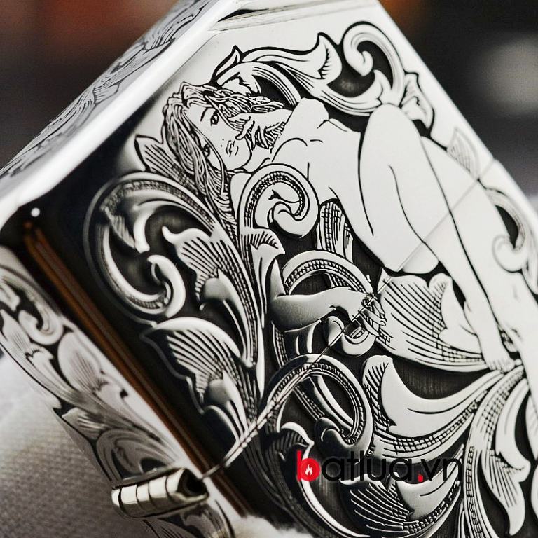 Bật lửa Zippo chính hãng bạc nguyên khối hình thiếu nữ