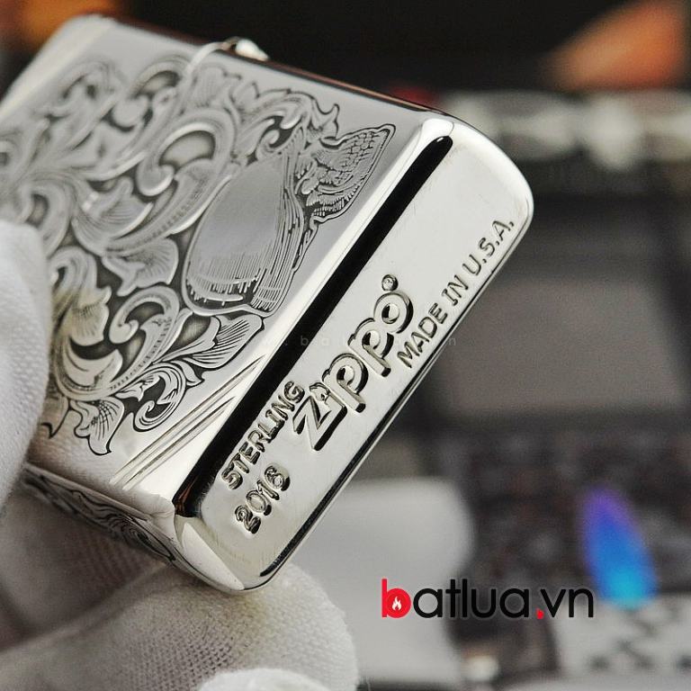 Bật lửa Zippo chính hãng bạc nguyên khối hình thiếu nữ