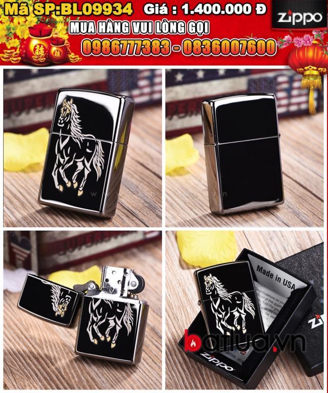 Bật lửa Zippo chính hãng đen Ngựa phi