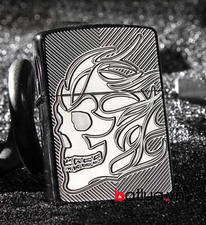 Zippo chính hãng mầu bạc khắc đầu lâu bản armor 29230 skull