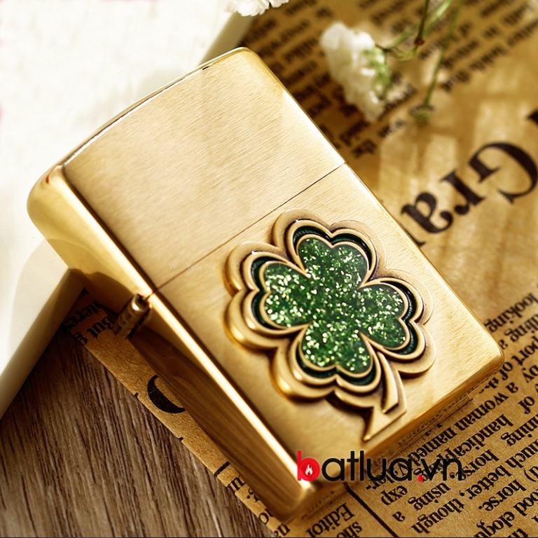 Bật lửa zippo chính hãng đồng khắc cỏ bốn lá