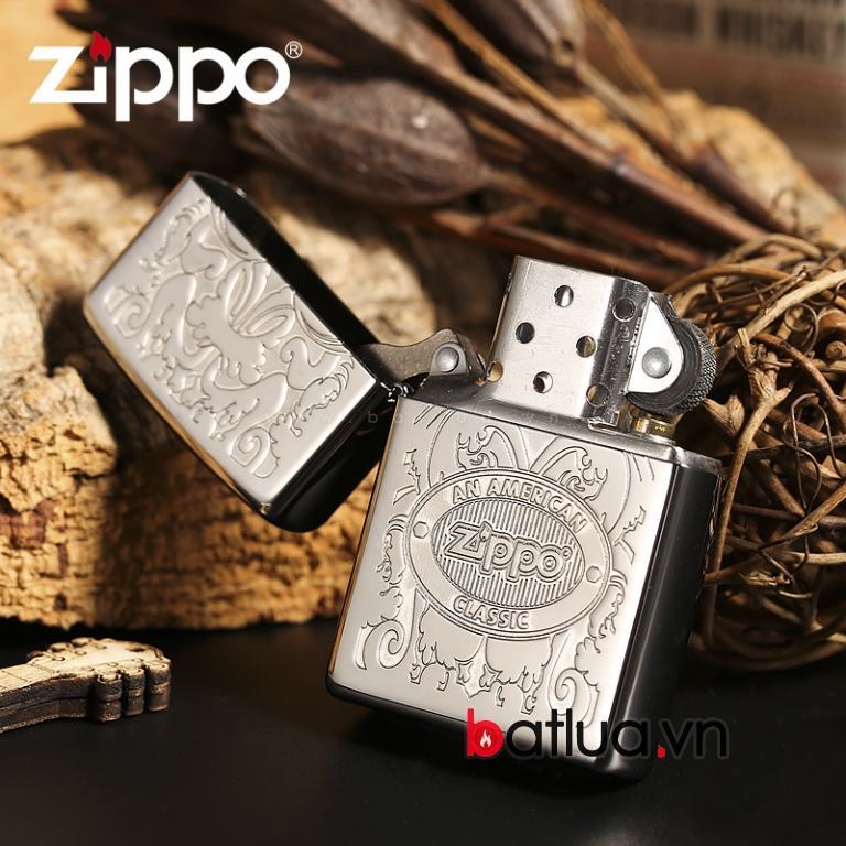 Zippo Chính hãng khắc nổi logo mầu bạc 24751