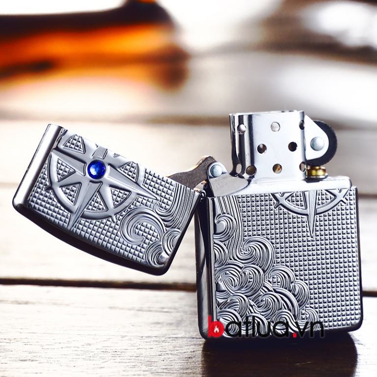 Zippo Chính hãng Bạc đính ngọc bản armor 28809