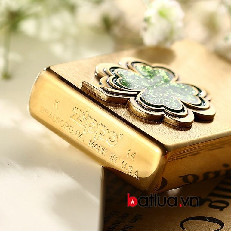 Bật lửa zippo chính hãng đồng khắc cỏ bốn lá