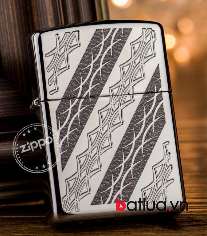 Zippo chính hãng kẻ chéo sang trọng bản armor mầu bạc