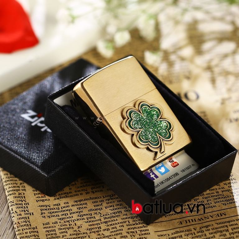 Bật lửa zippo chính hãng đồng khắc cỏ bốn lá