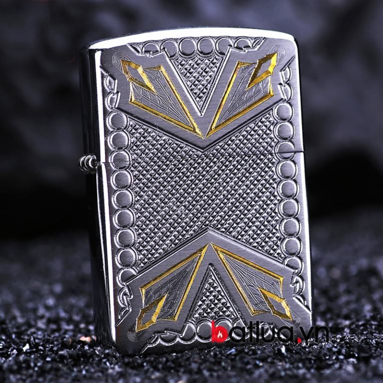 Zippo chính hãng 28808 Dagger bạc armor khắc