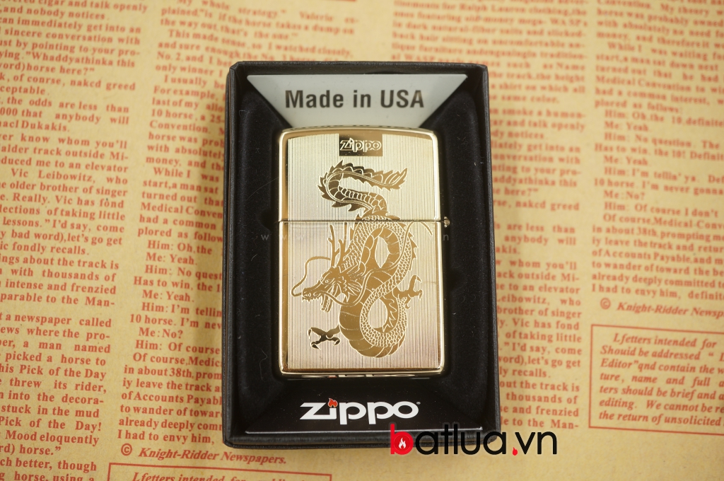 Zippo chính hãng 254B đồng vàng khắc rồng 2 mặt