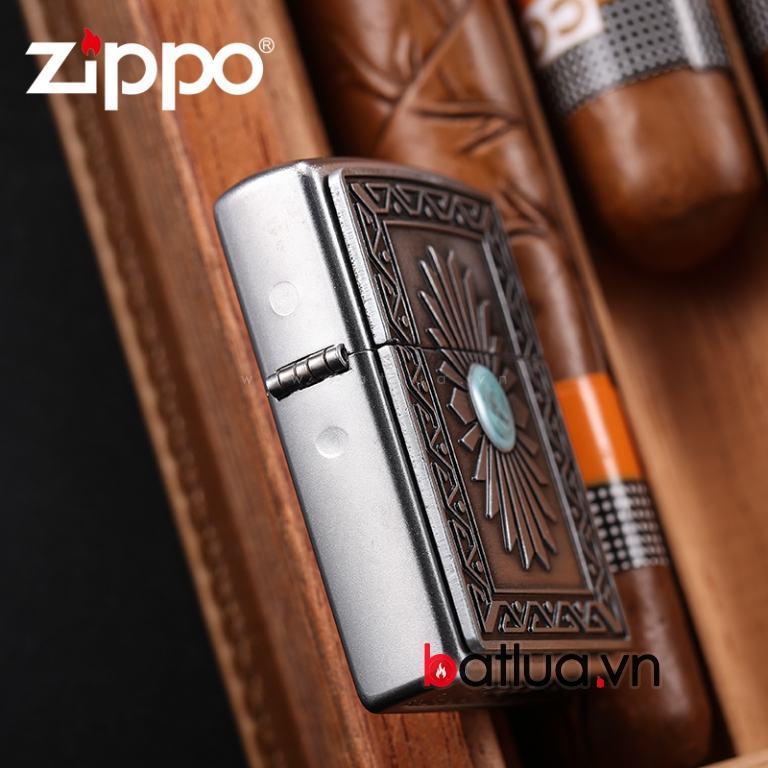 Bật lửa zippo chính hãng nam ngọc mầu xanh hoa văn tinh tế