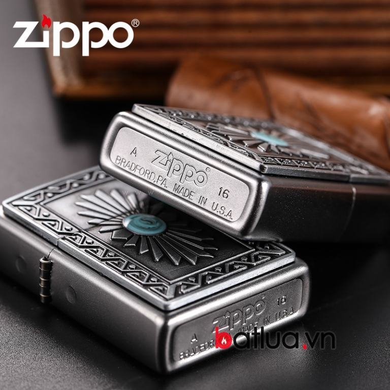 Bật lửa zippo chính hãng nam ngọc mầu xanh hoa văn tinh tế