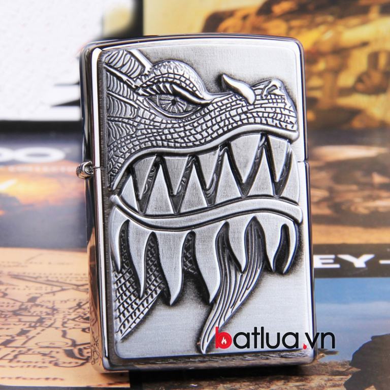 Bật lửa zippo chính hãng xuất nhật chạm nổi đầu rồng 28969