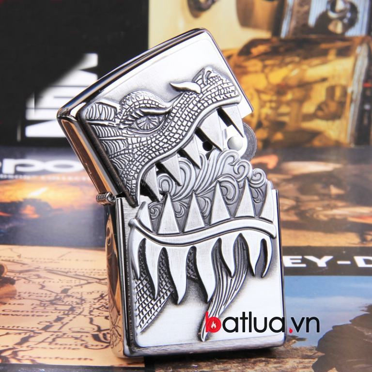 Bật lửa zippo chính hãng xuất nhật chạm nổi đầu rồng 28969