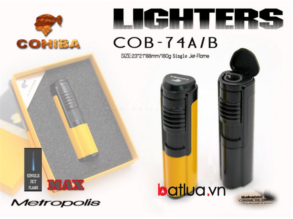 Bật lửa hút xì gà cohiba chính hãng sang trọng mầu vàng