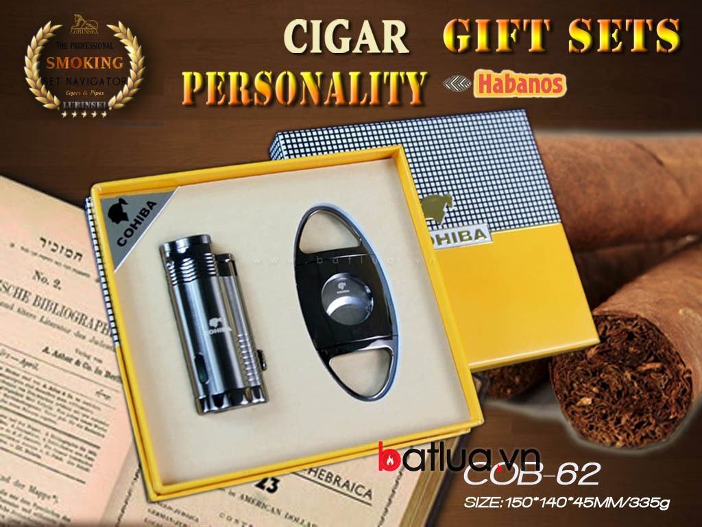 Hộp quẹt hút xì gà cohiba chính hãng kiêm đồ cắt bằng thép không rỉ cực bén