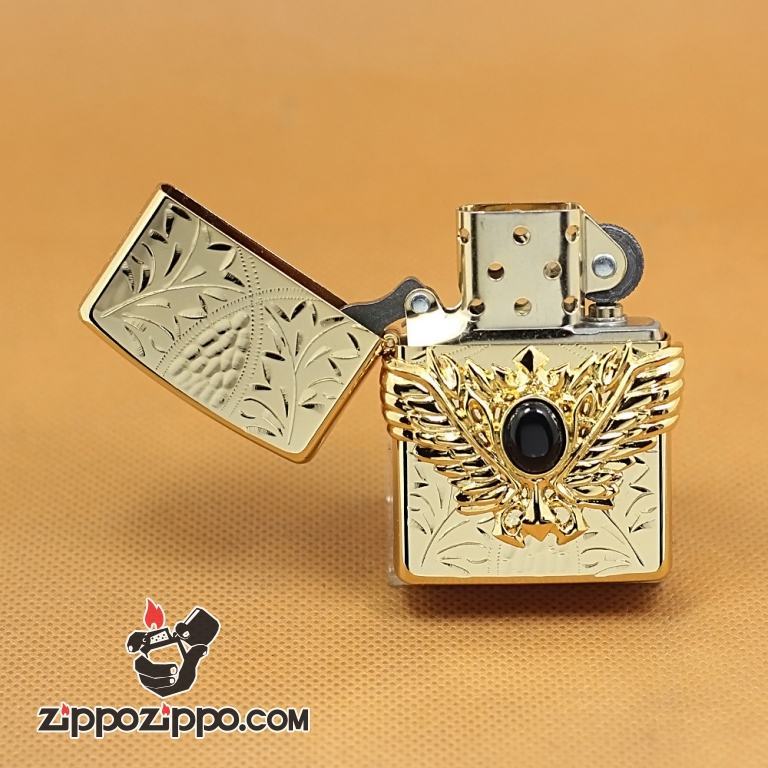 Zippo Chính Hãng Cánh Thiên Thần Vàng Gắn Viên Ngọc