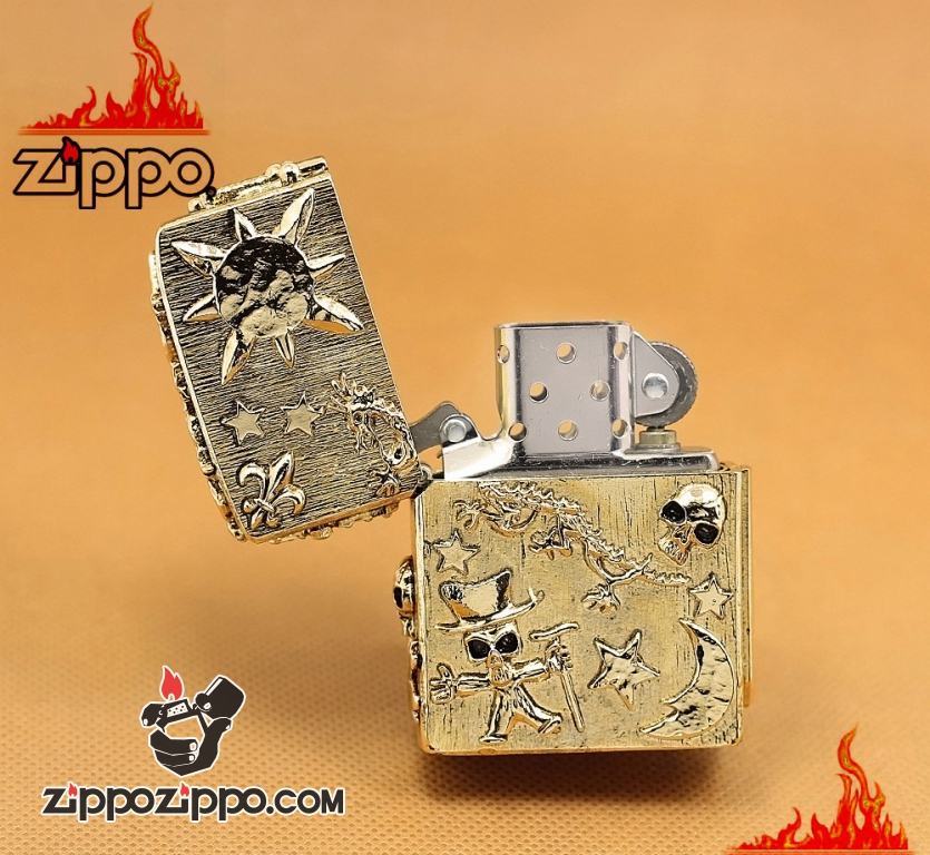 Zippo Chính Hãng Vỏ Độ Hình Cướp Biển Đầu Lâu Hầm Hố