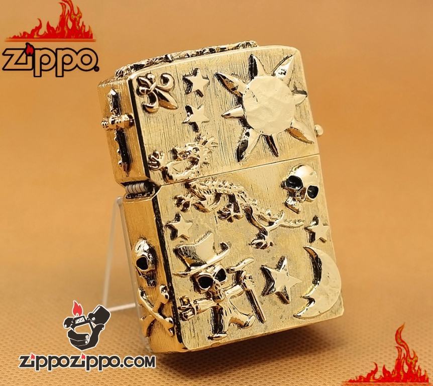 Zippo Chính Hãng Vỏ Độ Hình Cướp Biển Đầu Lâu Hầm Hố