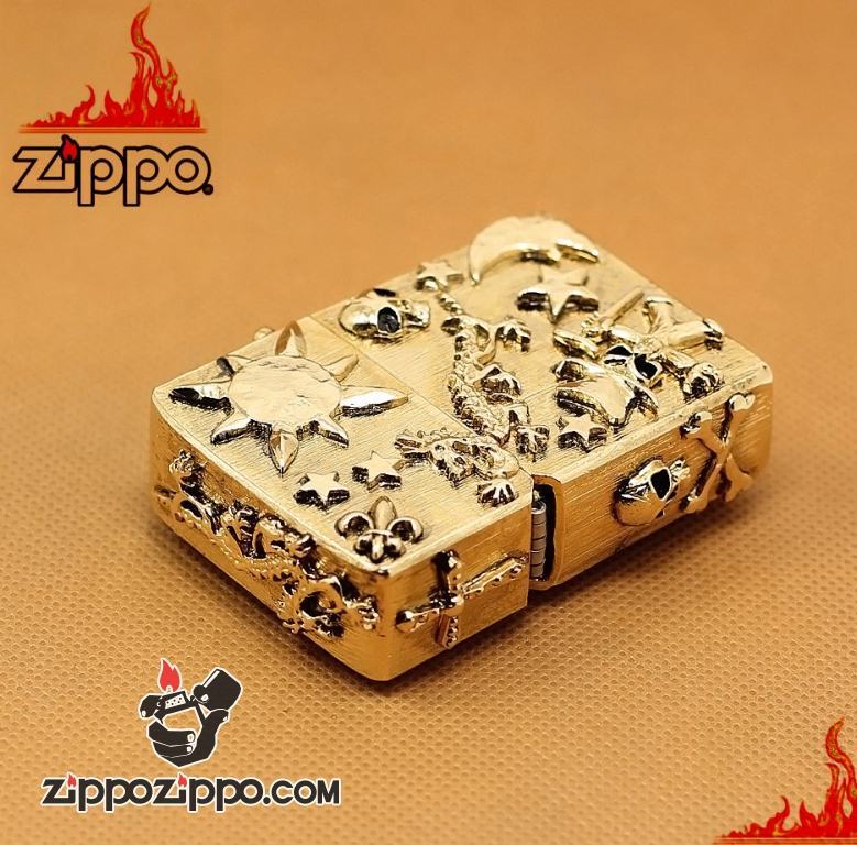 Zippo Chính Hãng Vỏ Độ Hình Cướp Biển Đầu Lâu Hầm Hố