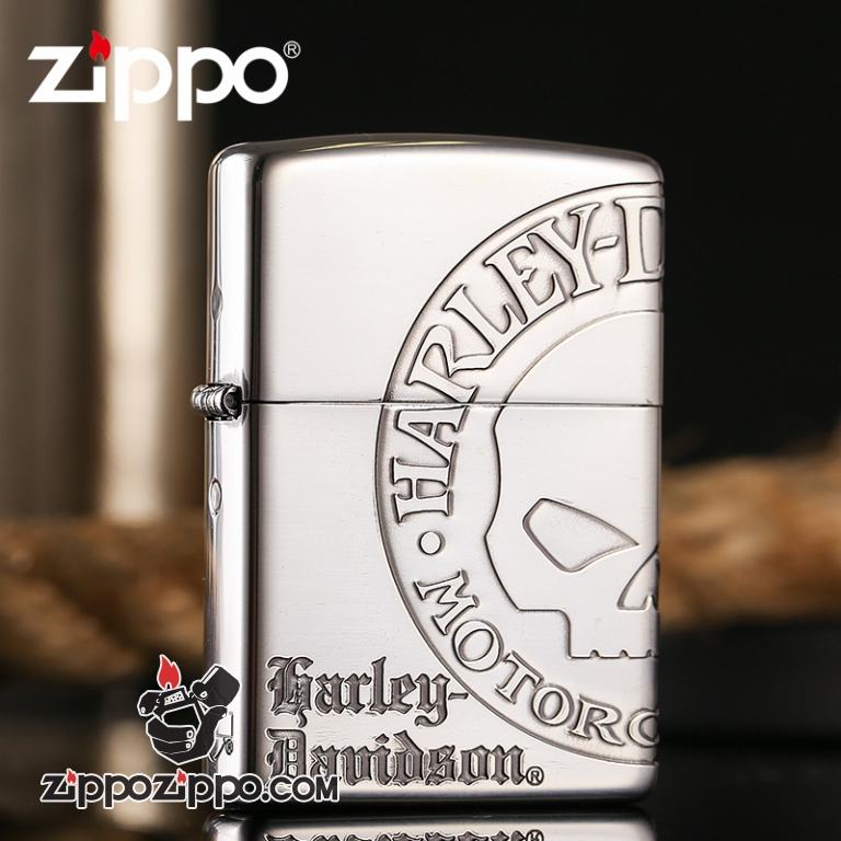 Zippo Chính Hãng Bạc Khắc Đầu Lâu Harley Davidson