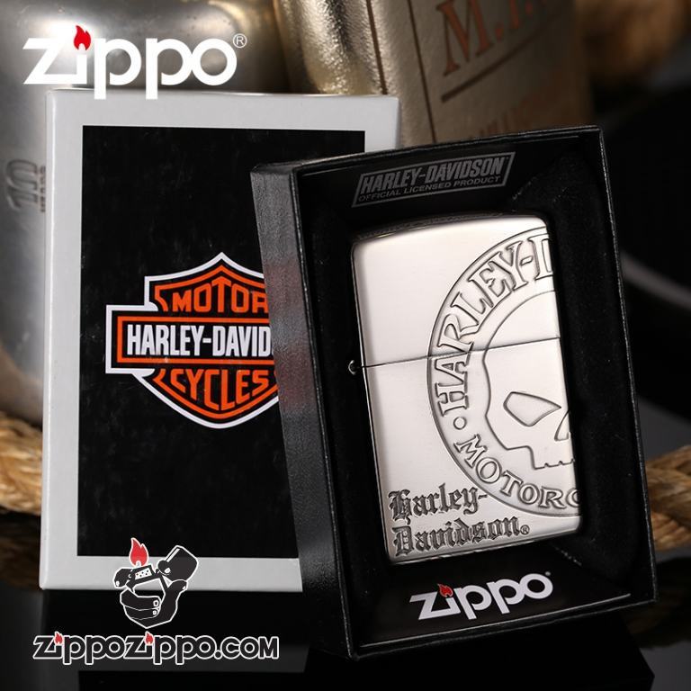 Zippo Chính Hãng Bạc Khắc Đầu Lâu Harley Davidson