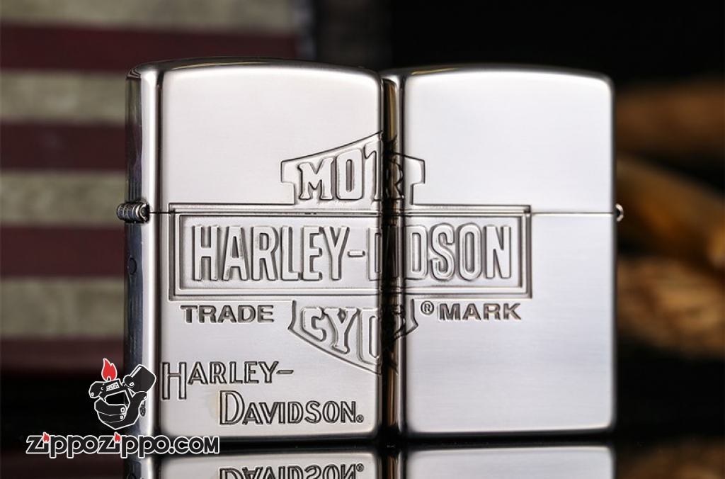 Zippo Chính Hãng Bạc Khác Chữ Harley Davidson 3 Mặt