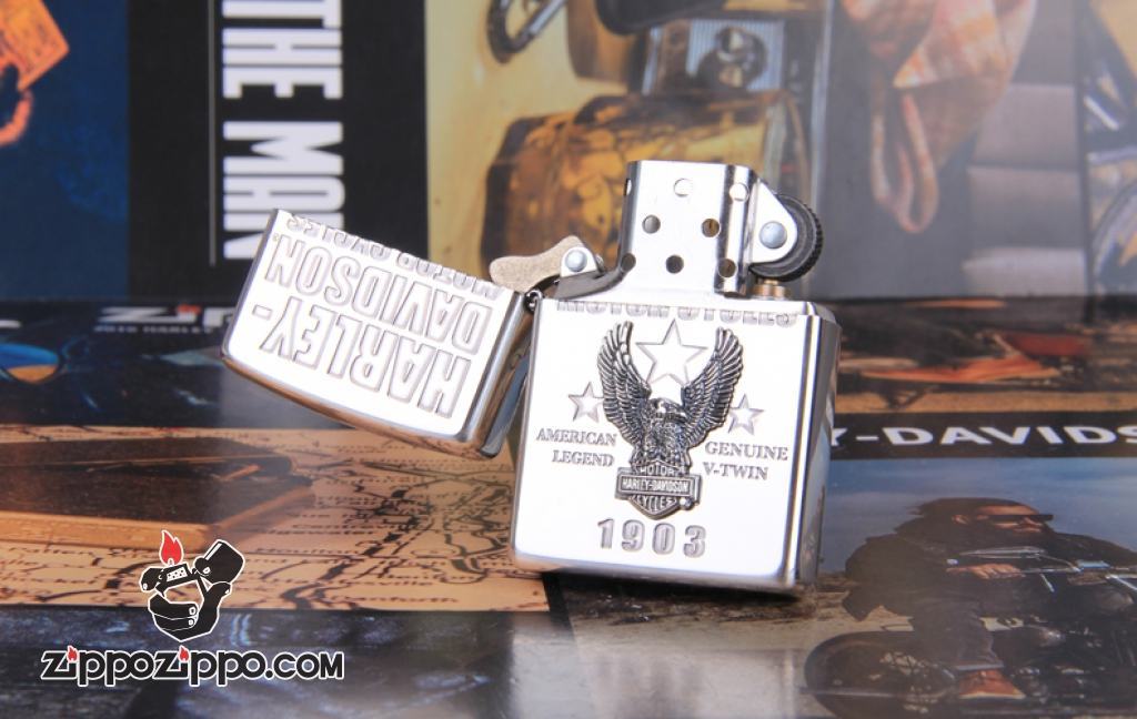 Zippo Chính Hãng Bạc Xe Harley David Chim Ưng 1903