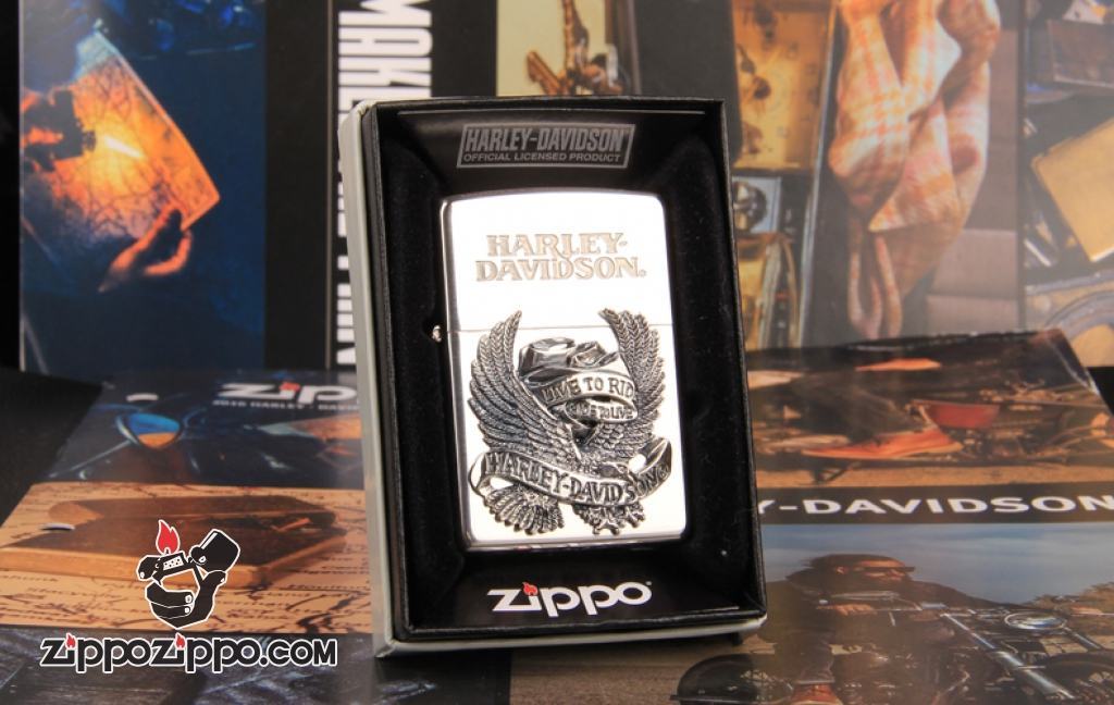 Zippo Chính Hãng Phiên Bản Harley Davidson Chim Ưng Live To Ride Màu Bạc