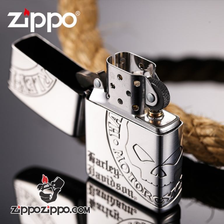 Zippo Chính Hãng Bạc Khắc Đầu Lâu Harley Davidson