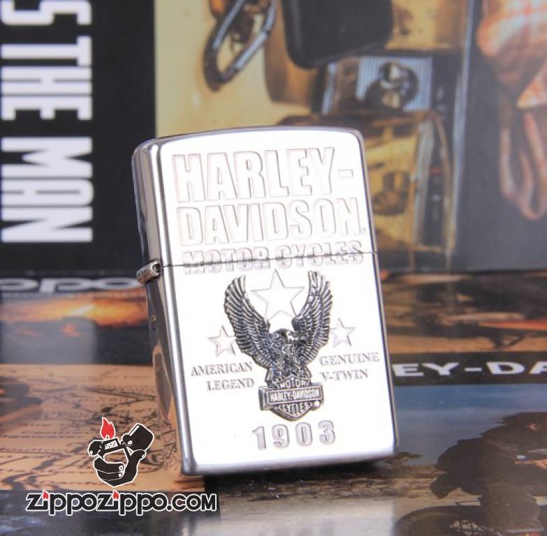 Zippo Chính Hãng Bạc Xe Harley David Chim Ưng 1903