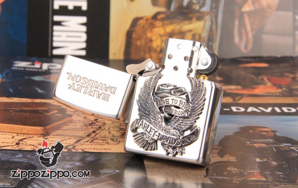 Zippo Chính Hãng Phiên Bản Harley Davidson Chim Ưng Live To Ride Màu Bạc