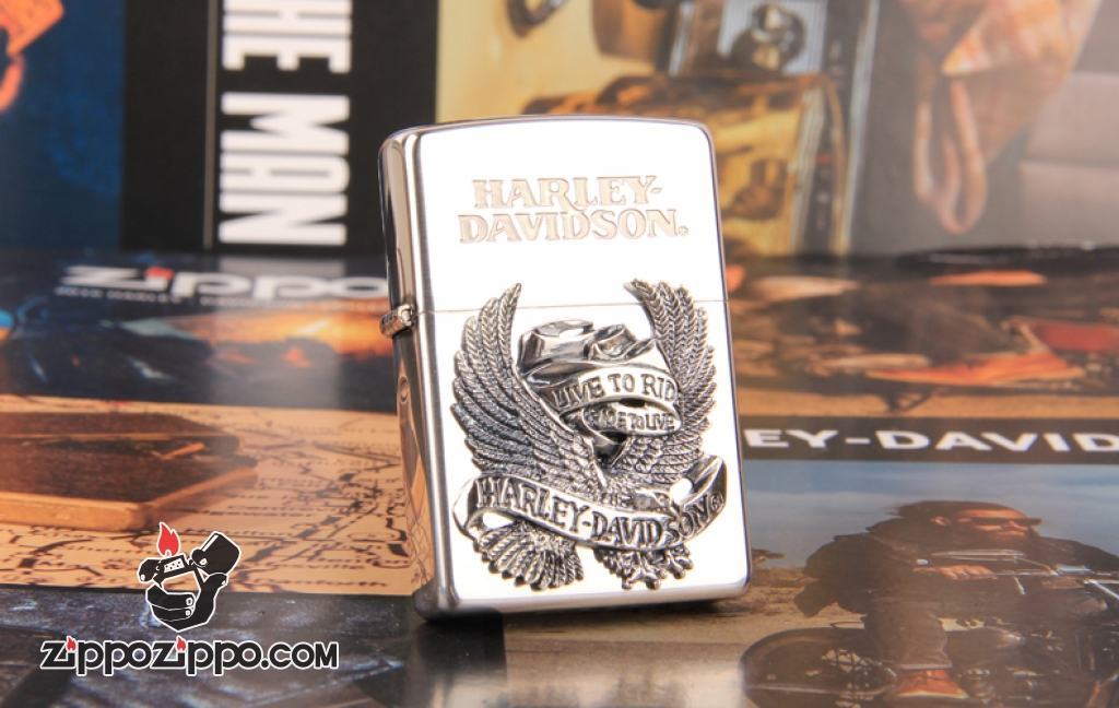 Zippo Chính Hãng Phiên Bản Harley Davidson Chim Ưng Live To Ride Màu Bạc